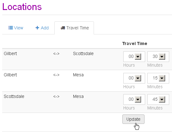 Travel time between appointment locations